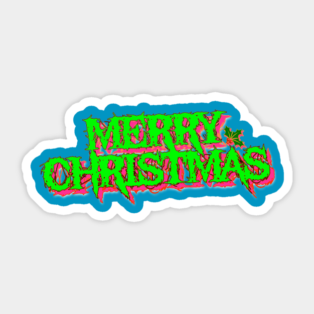 Merry Christmas (Black Metal - neon) Sticker by C E Richards